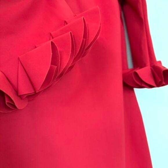 Chiara Boni Red Column Gown Ruffle Sleeve Sweetheart Neckline Formal Dress - Picture 4 of 6